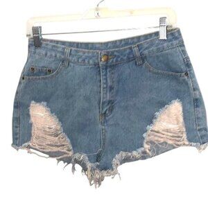 Shein Womens Distressed High-Waisted Denim Shorts